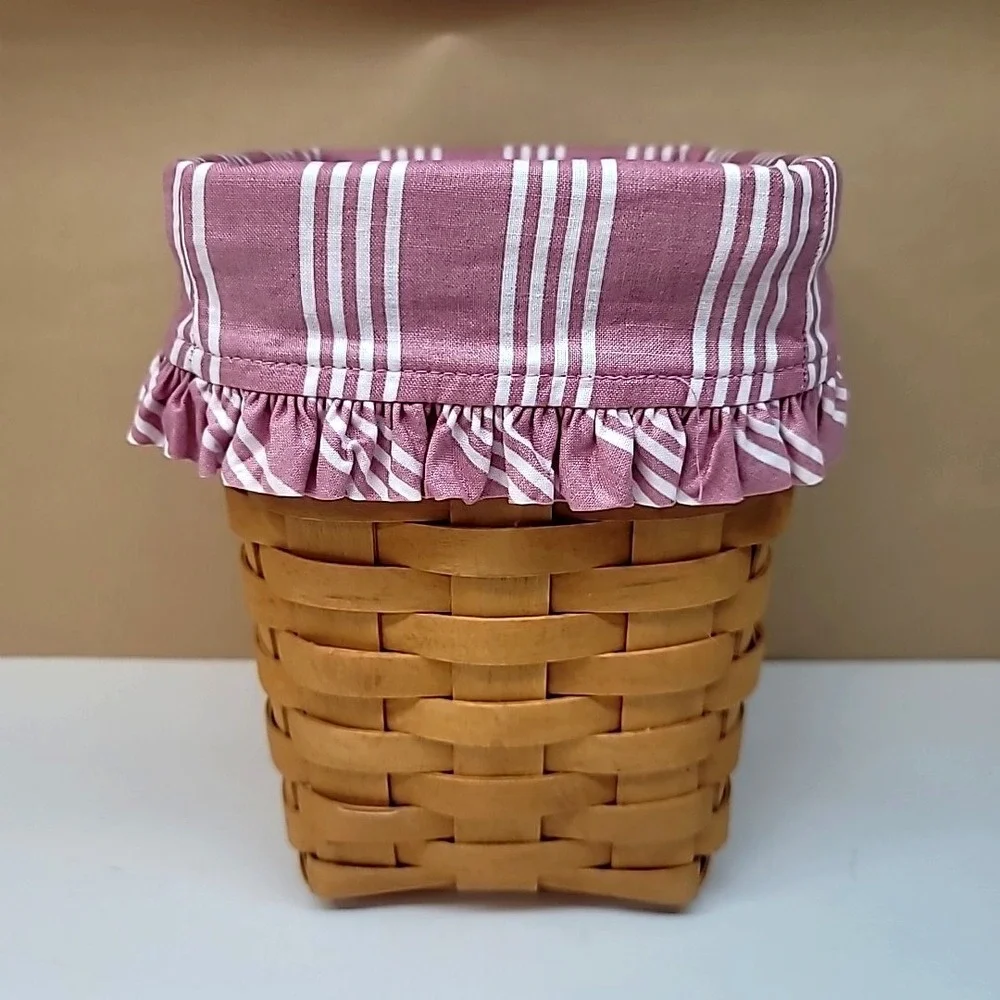 1999 Longaberger Utensil Basket Pink/White Stripe Fabric Insert-Artist Signed